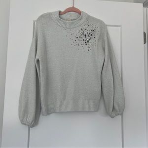 Jeweled puff-sleeve sweater